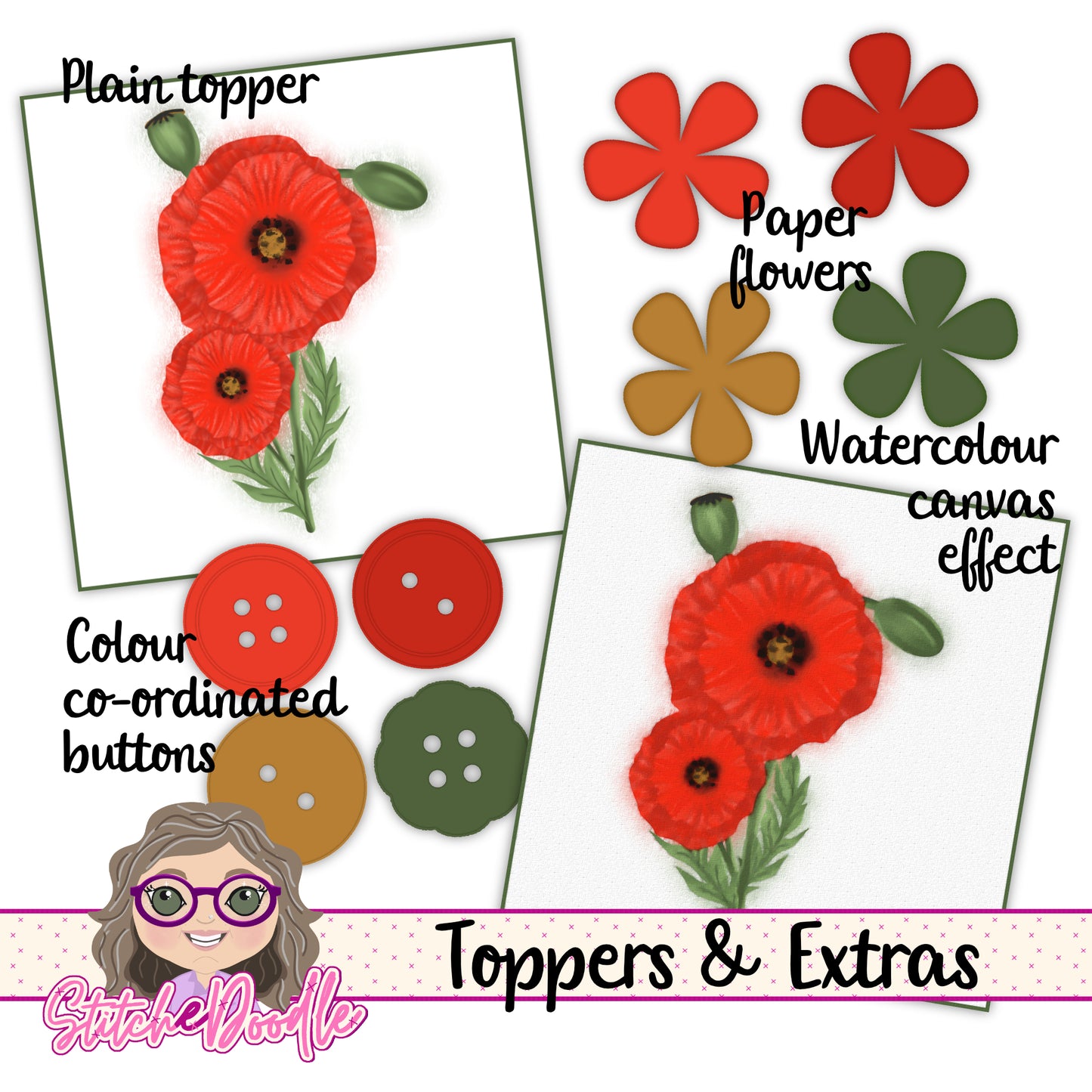 Paintbox Petals Poppy - 36 Piece Paper Craft Kit - Digital