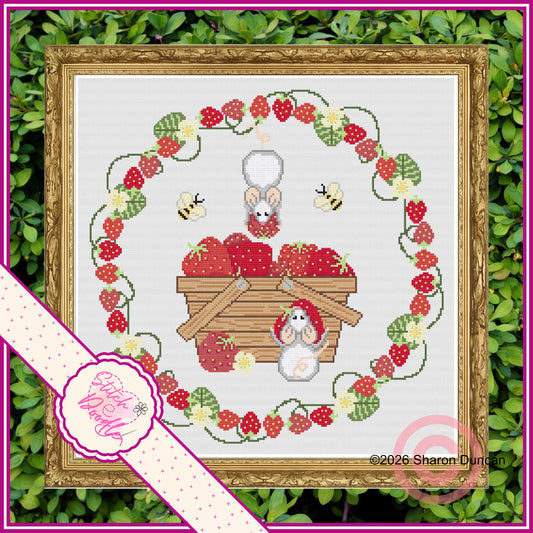 Strawberry Heist - Summer cross stitch chart - PDF and Patternkeeper
