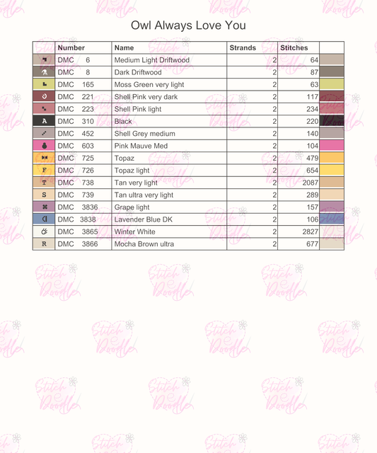 FREE Cross Stitch Chart - Owl Love - Digital Download
