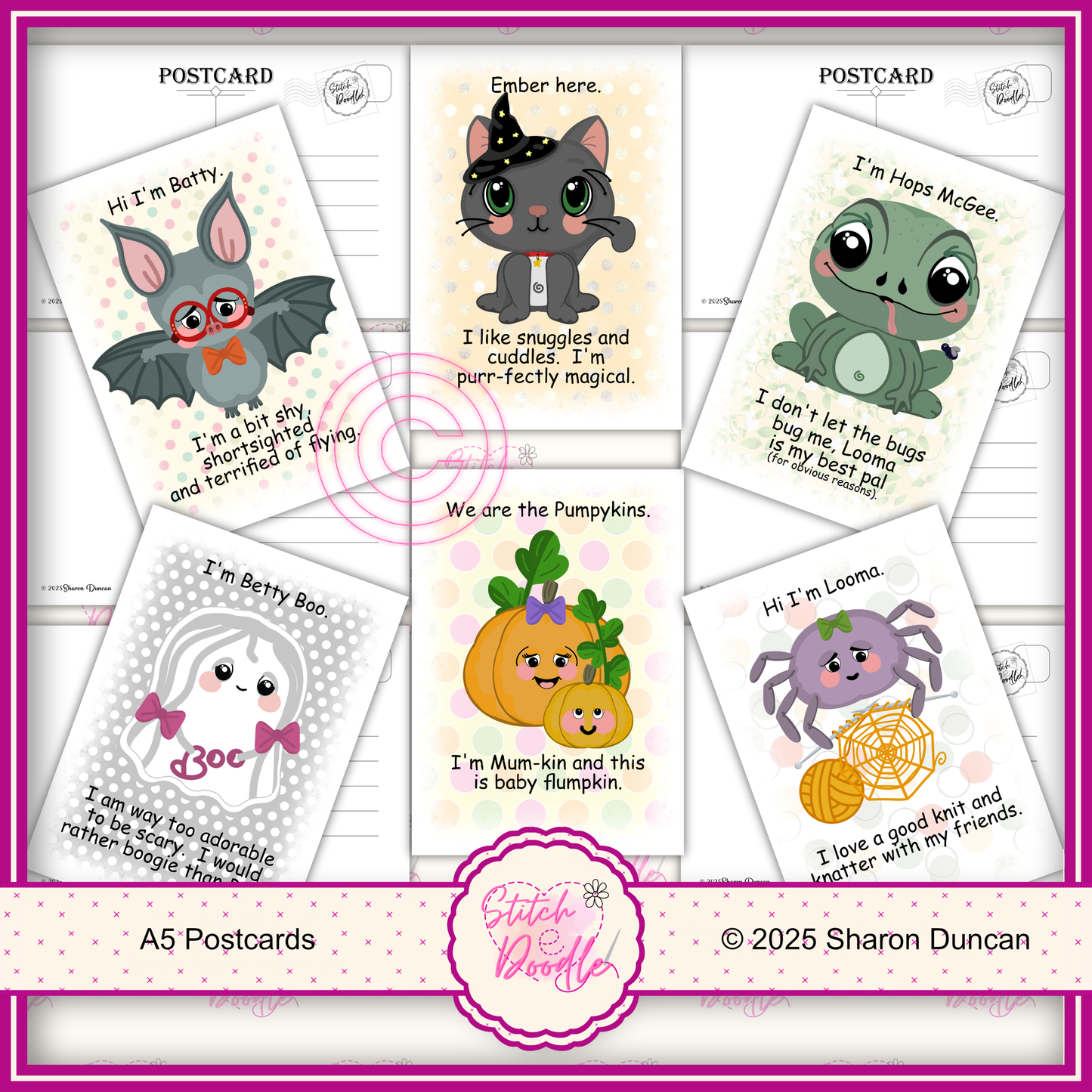 A5 Postcard Art Prints - Too Cute to Spook - 6 Designs