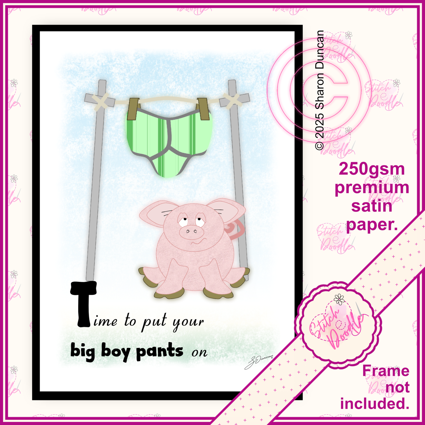Comical Art Print - Big Boy Pants On - Pigs in Pants