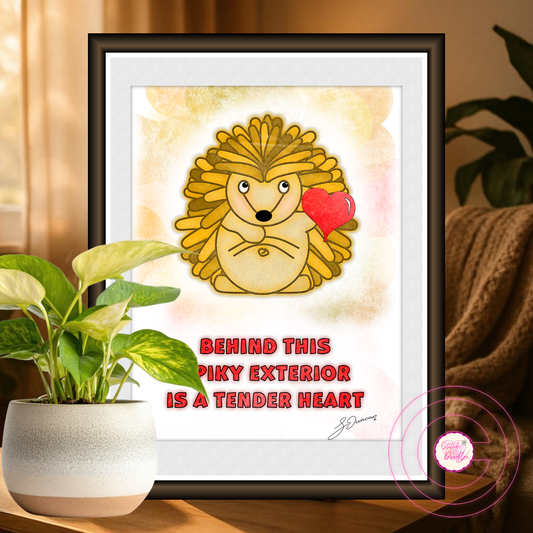 Mindful Art Print - Behind this Spiky Exterior is a Tender Heart - Cute Hedgehog