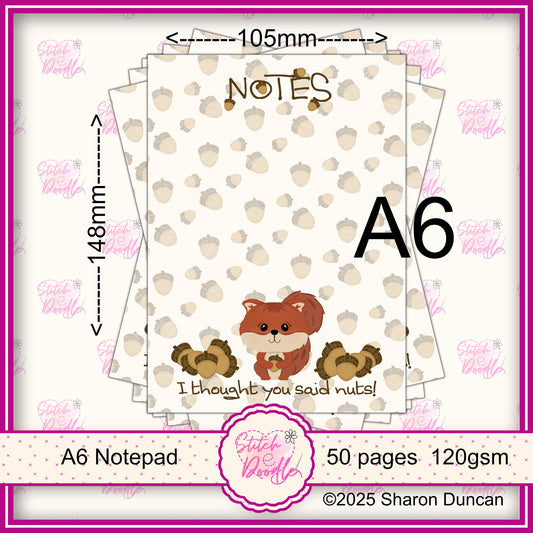 The Nutty Nook A6 Notepad - 50 sheets un-coated 120 gsm paper