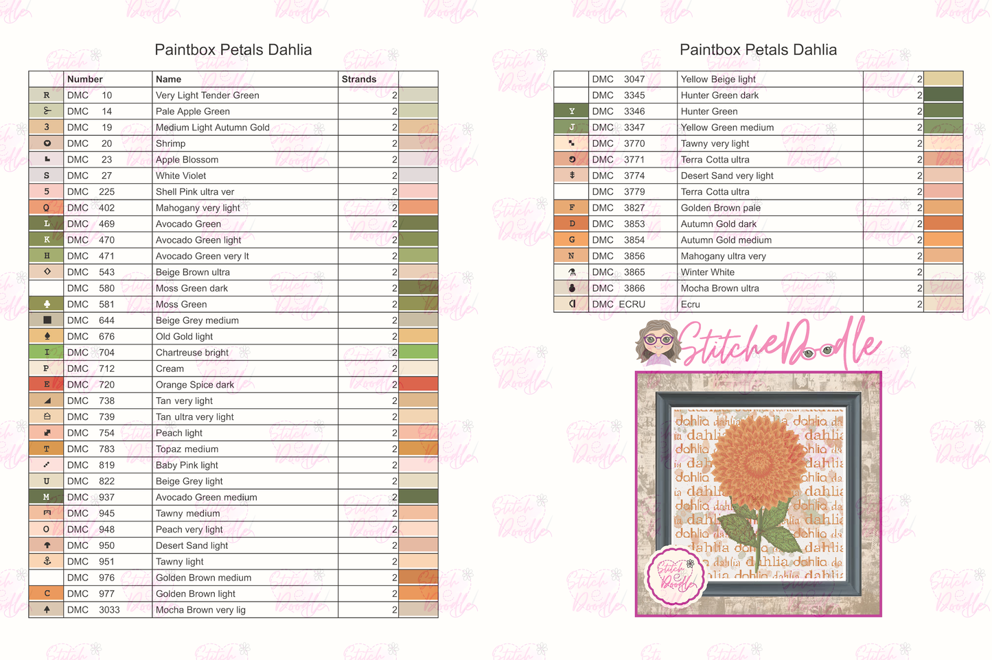 Cross Stitch Chart - Paintbox Petals Dahlia - Digital Download