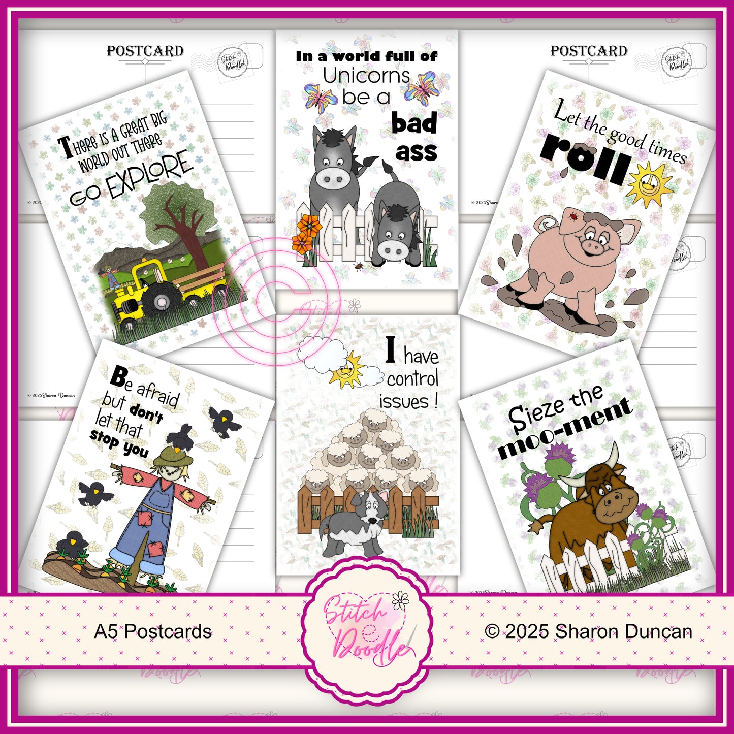 A5 Postcard Art Prints - Farmyard Friends - 6 Designs