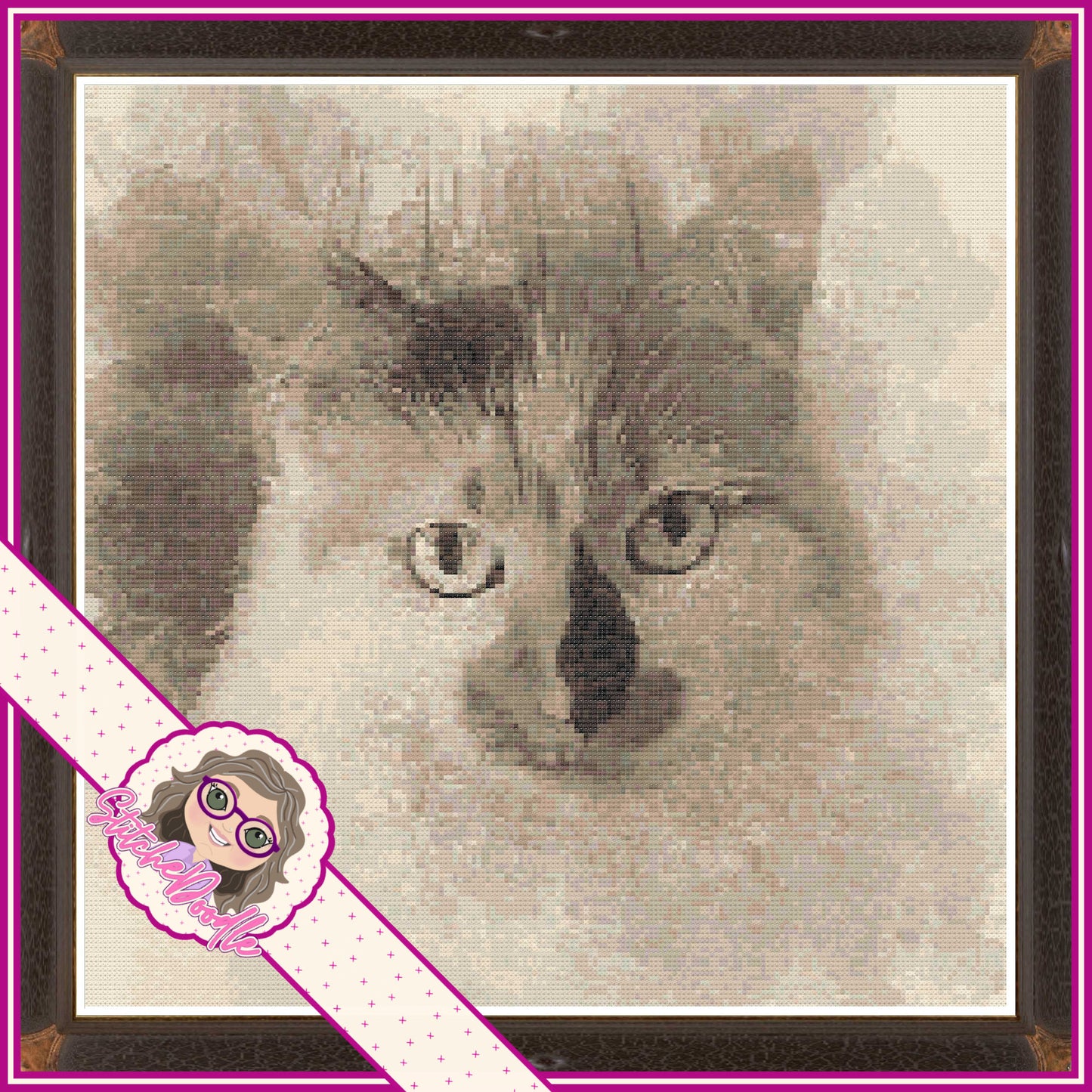 Customised Cross Stitch Pet Portraits. Available in Full Colour, Sepia or BW. PDF and Patternkeeper