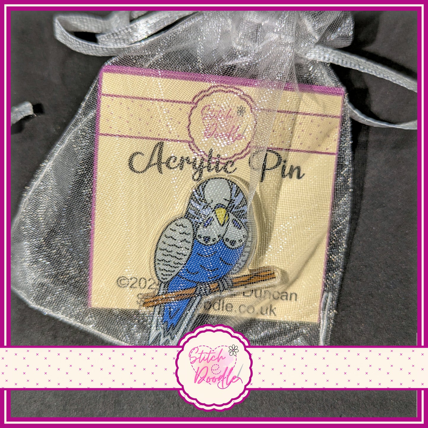 Blue Budgie Collectible Acrylic Pin.
