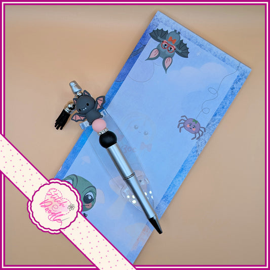 Batty - Too Cute To Spook Handmade Beaded Pen with Tassel - Ideal Gift