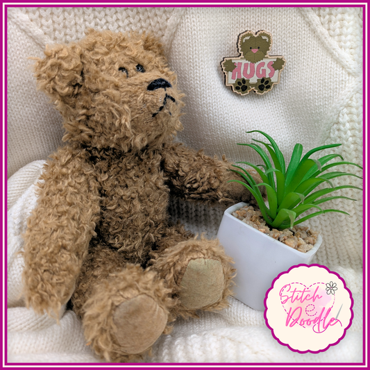 Bear Hug Collectible Wooden Pin - Brown bear. FREE Panda Bear hug pin when you buy me.