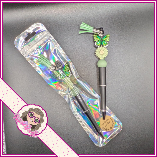 Butterfly Wings - Green - Handmade Beaded Pen with Tassel - Ideal Gift