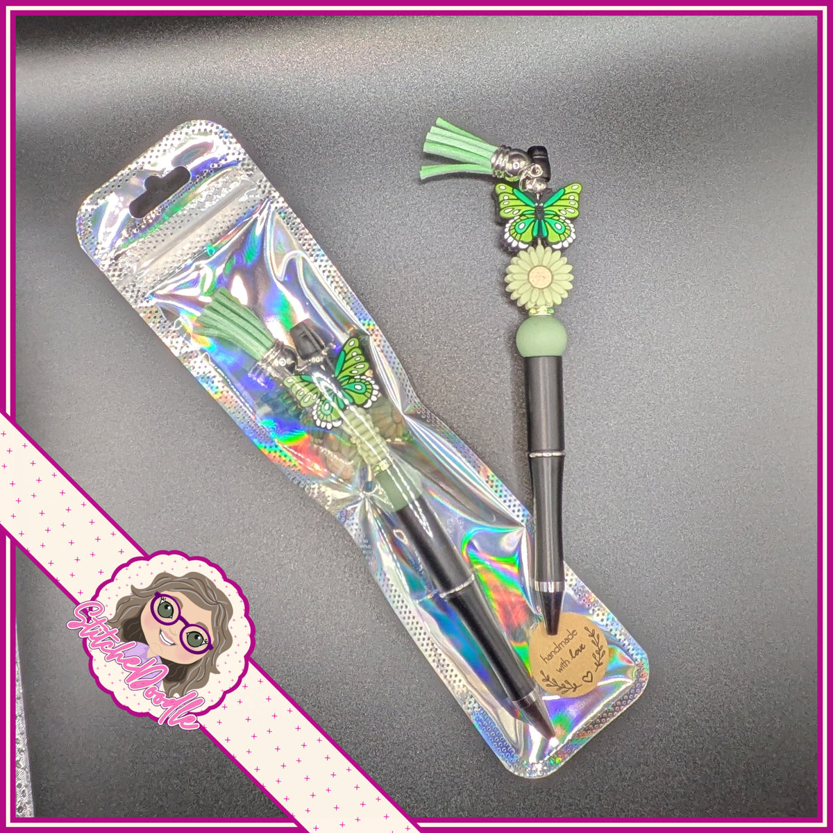 Butterfly Wings - Green - Handmade Pen with Tassel - Ideal Gift