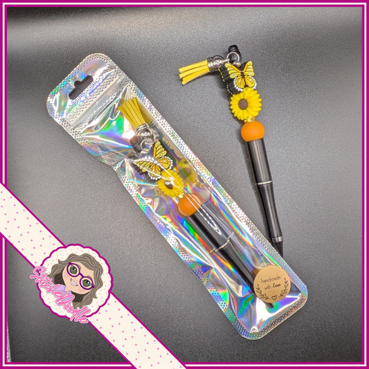 Butterfly Wings - Yellow - Handmade Beaded Pen with Tassel - Ideal Gift