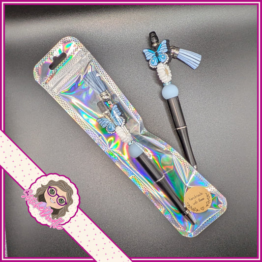 Butterfly Wings - Blue - Handmade Beaded Pen with Tassel - Ideal Gift