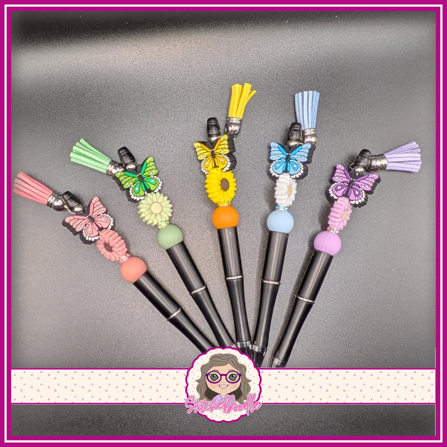 Butterfly Wings - Purple - Handmade Beaded Pen with Tassel - Ideal Gift