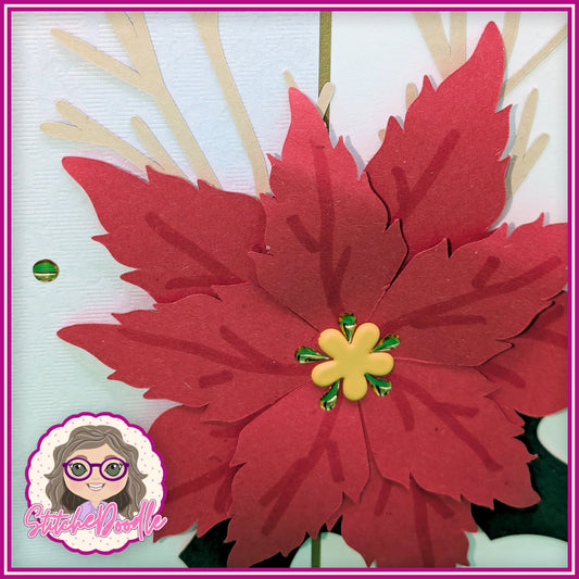 Poinsettia Sparkle Handmade Christmas Card with embellishments - Large 7" x 7" card and envelope (3 available)