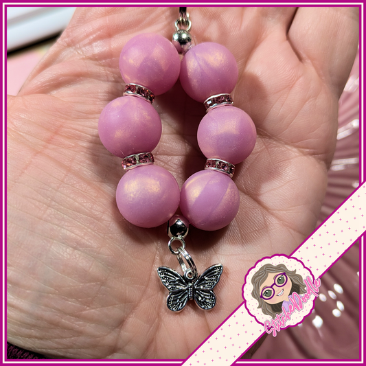 Pink Butterfly Beaded Keyring with Charm - Ideal Gift