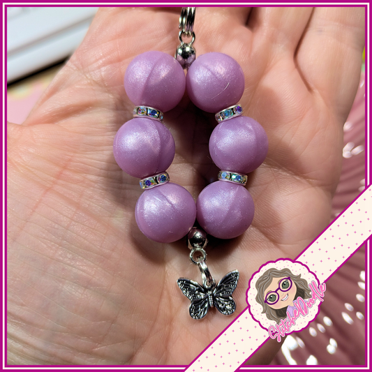 Purple Butterfly Beaded Keyring with Charm - Ideal Gift