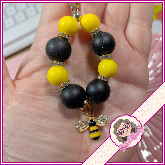 Bumble Bee Beaded Keyring with Charm - Ideal Gift