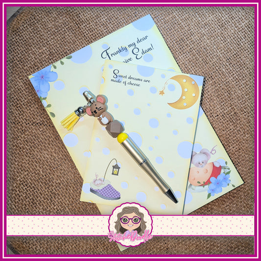 Tiddle Mouse - Notepads and Handmade Beaded Pen stationery set