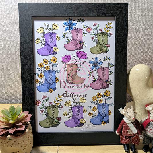 Inspirational Art Print - Dare to Be Different - Western Boots