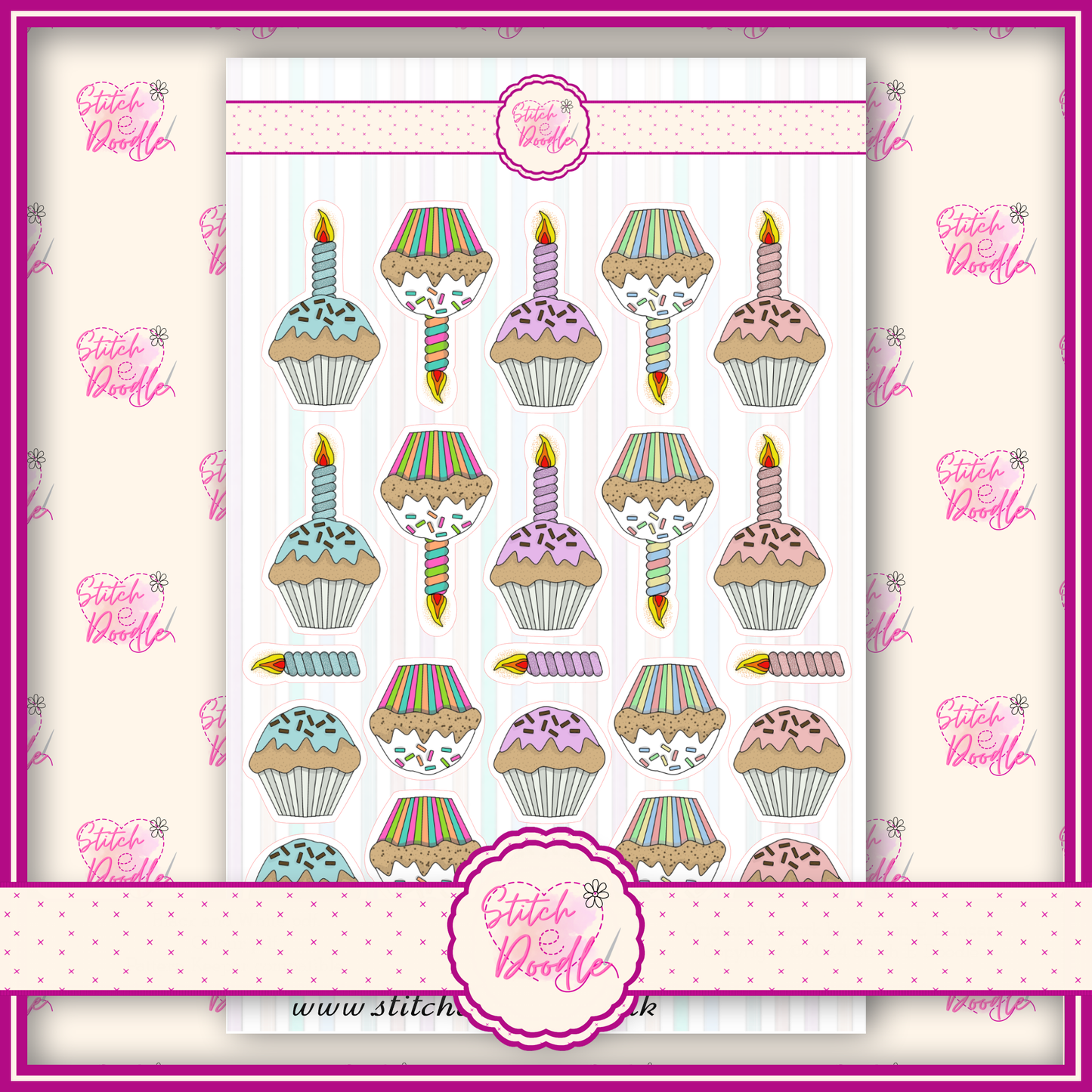 Sticker Sheet - Birthday Cupcakes - 25 stickers