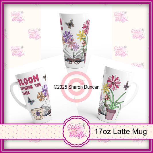 'Bloom Between the Pages' X-Large White Latte 17oz Ceramic Mug - coffee and a good book