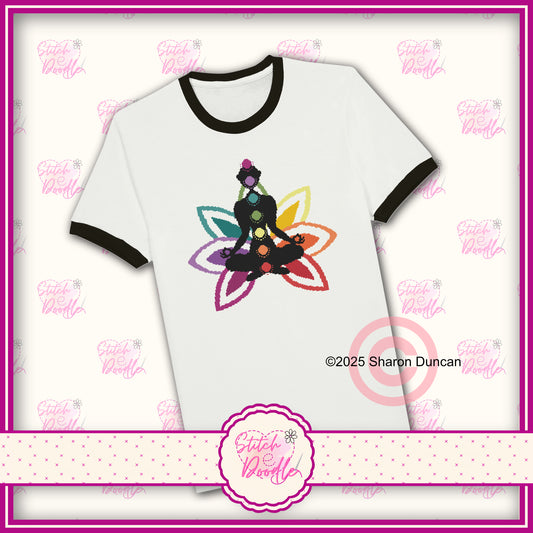 Chakra Lotus cross stitch effect motif - Unisex Ringer T-shirt