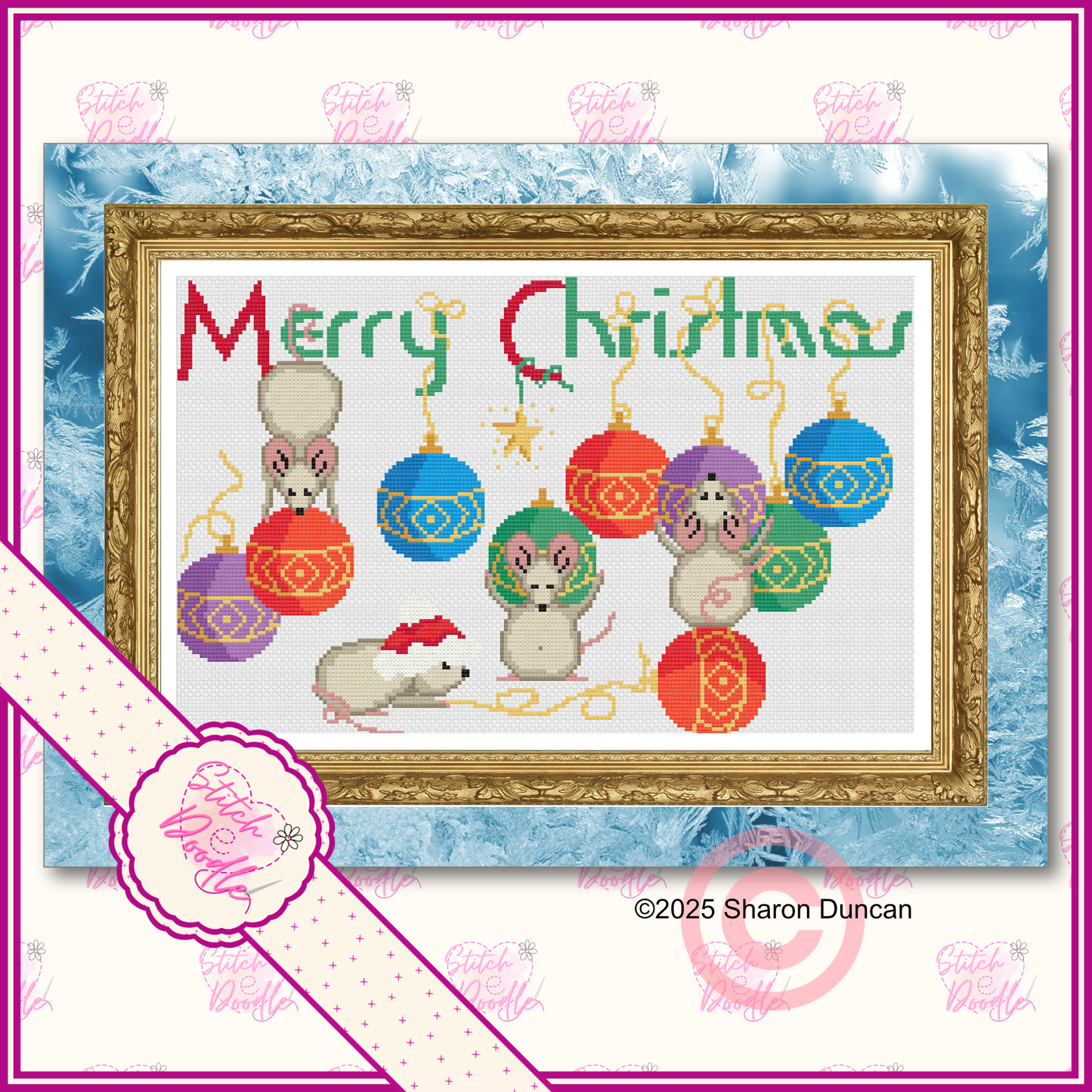 Cute Mice with Christmas Baubles - Digital Download