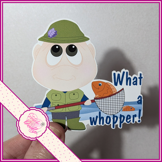 XL Single Sticker - Dinky Dudes Character Sticker - What a whopper - Fisherman