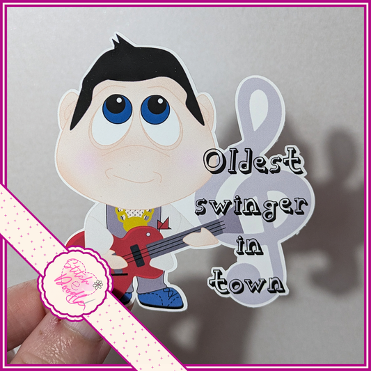 XL Single Sticker - Dinky Dudes Character Sticker - Oldest swinger in town - Guitar man