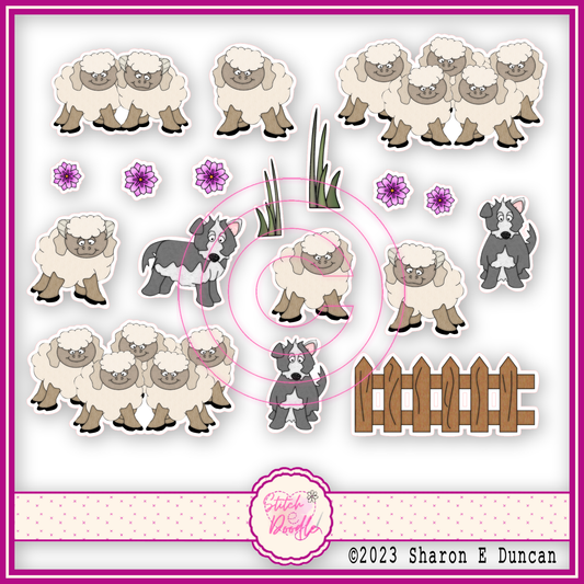 Sticker Pack - Sheepdog and Sheep - 18 stickers
