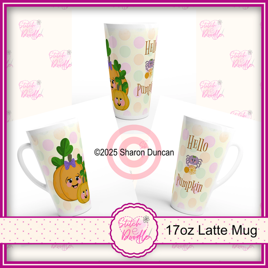 Hello Pumpkin Large White Latte 17oz Ceramic Mug