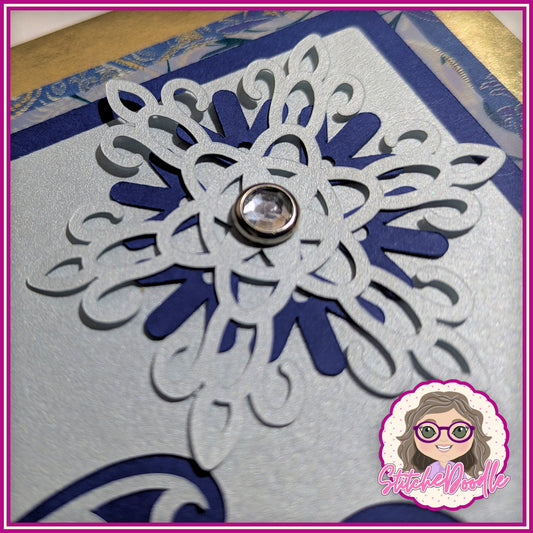 Warm Hugs in Blue Handmade Christmas Card with embellishments - Large 7" x 7" card and envelope