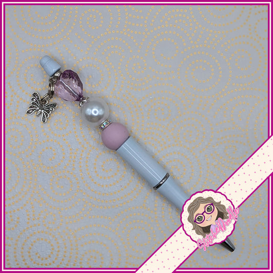 Lavendar Wings Handmade Beaded Pen with Charm - Ideal Gift