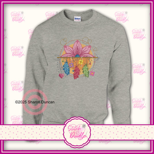 Lotus Dreamcatcher cross stitch effect motif - Classic Unisex Crewneck Sweatshirt. 50/50 Cotton/Polyester