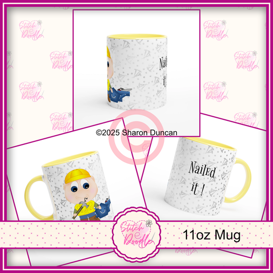 'Nailed It' 11oz Yellow Ceramic Mug - Perfect for a builders brew