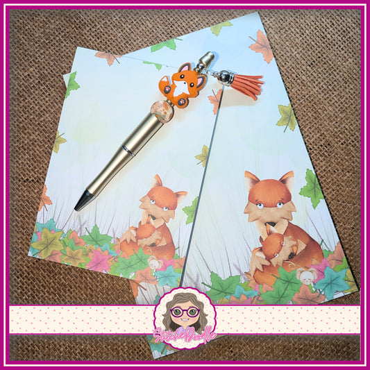 Gift Set - Autumn Fox Notepad and Beaded Pen - SAVE 22%