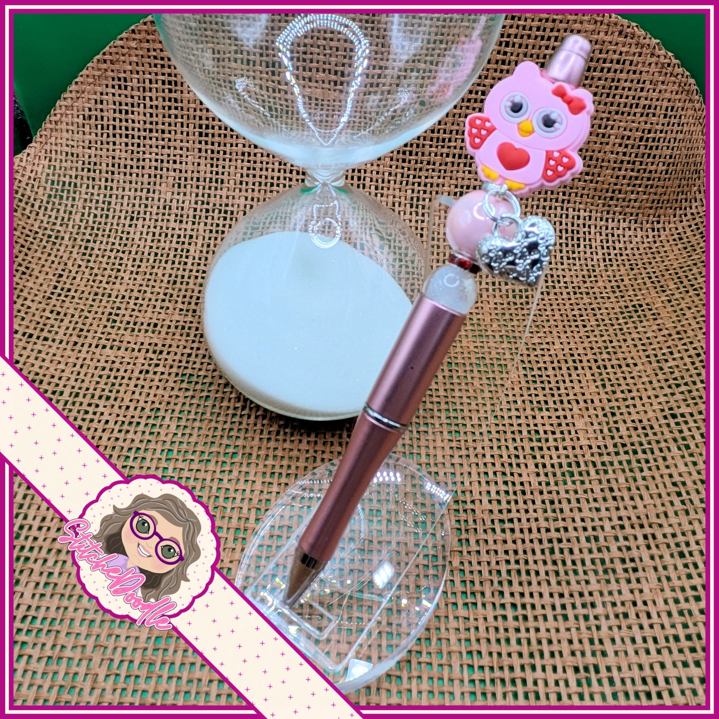 Owl Love Handmade Beaded Pen with Silver Heart Charm - Ideal Gift