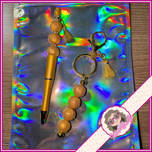 Golden Beaded Keyring and Pen with Tassels - Ideal Gift
