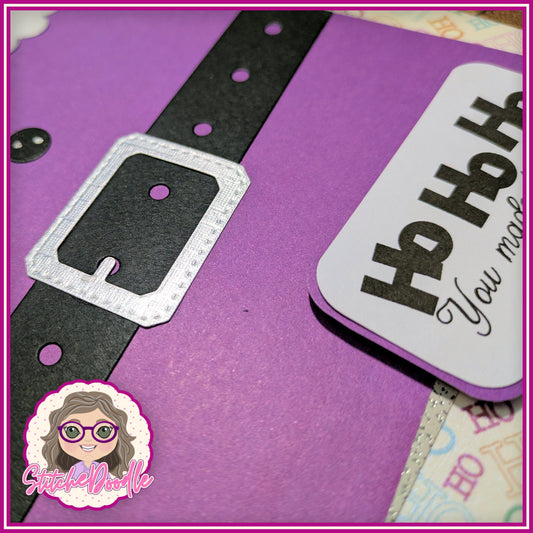 'You Made The List' Comical Santa Handmade Christmas Card with embellishments - Large 7" x 7" card and envelope - Purple