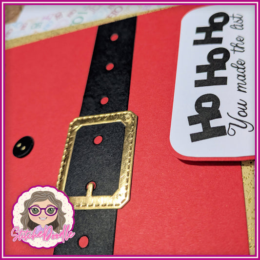 'You Made The List' Comical Santa Handmade Christmas Card with embellishments - Large 7" x 7" card and envelope - Red