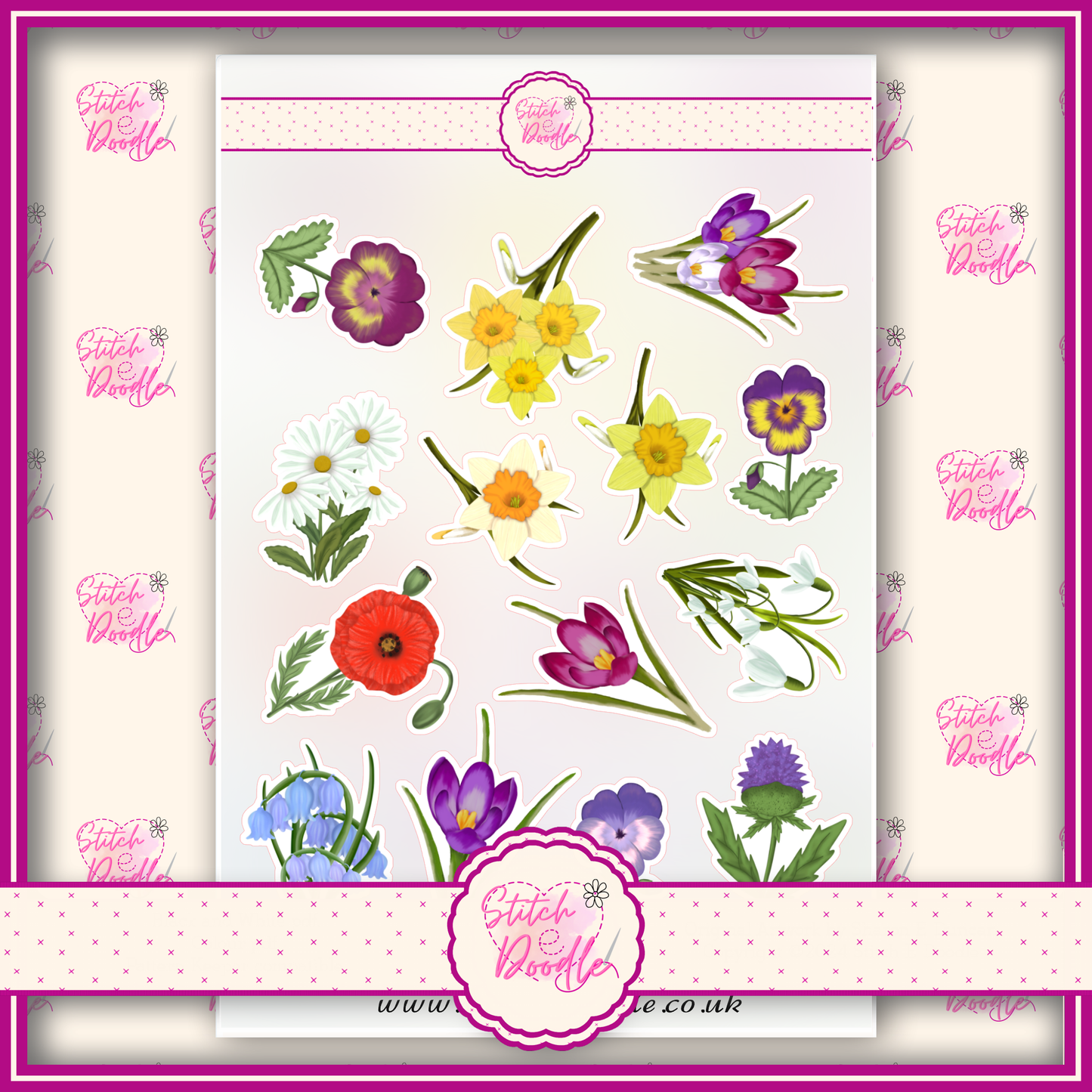 Sticker Sheet - Paintbox Petals - 14 stickers