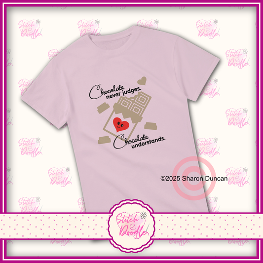 'Chocolate Never judges' Heavyweight Unisex Crew neck T-shirt. 100% Cotton