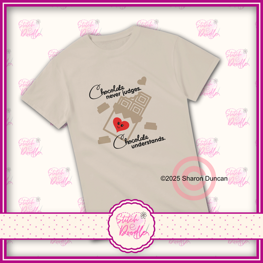 'Chocolate Never judges' Heavyweight Unisex Crew neck T-shirt. 100% Cotton