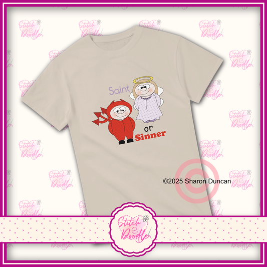 Saint or Sinner comical Heavyweight Unisex Crew neck T-shirt. 100% Cotton