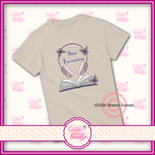'Shh! I'm Reading' Heavyweight Unisex Crew neck T-shirt. 100% Cotton