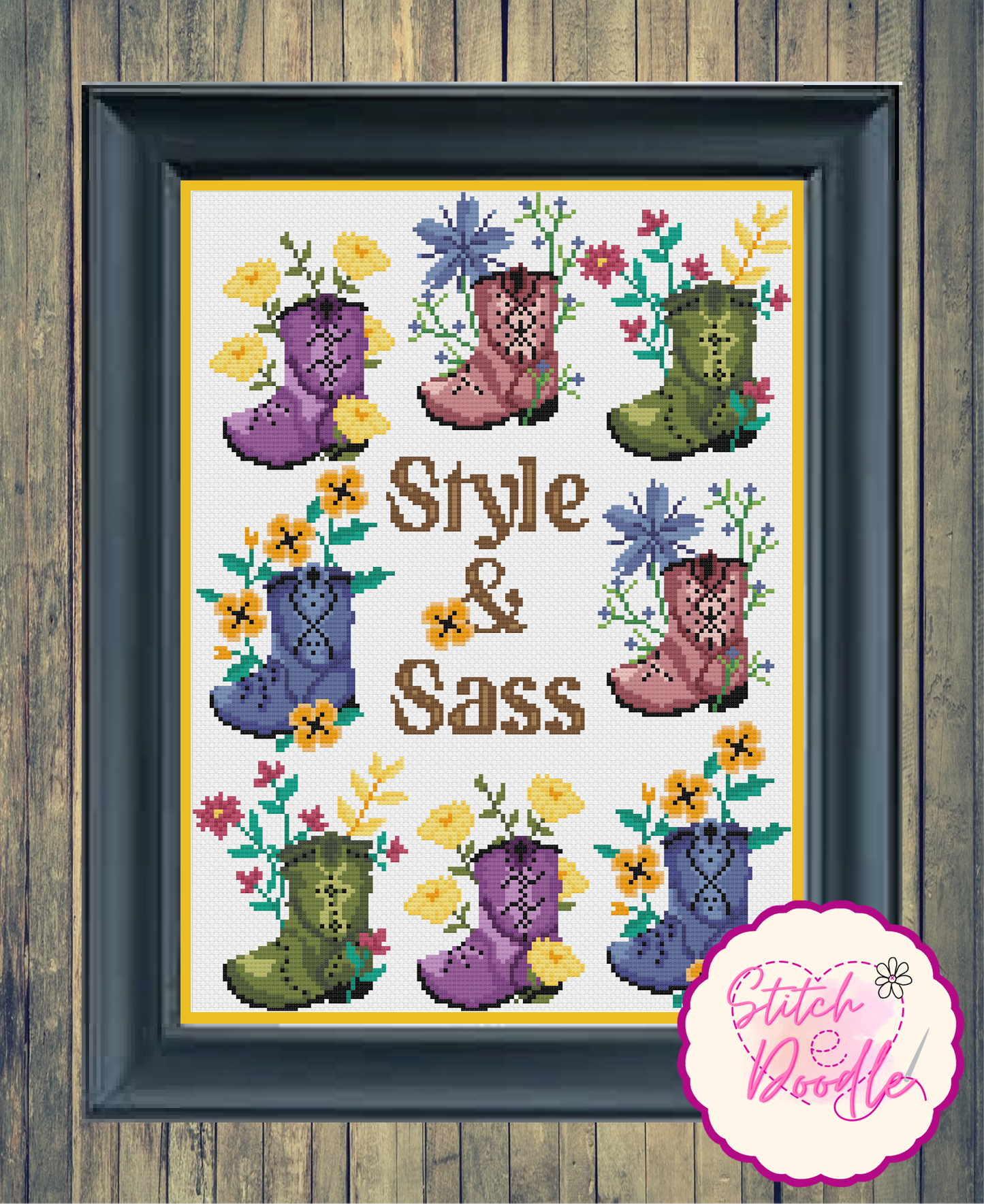 Cross Stitch Chart - Style and Sass Western Boot Sampler - Digital Download