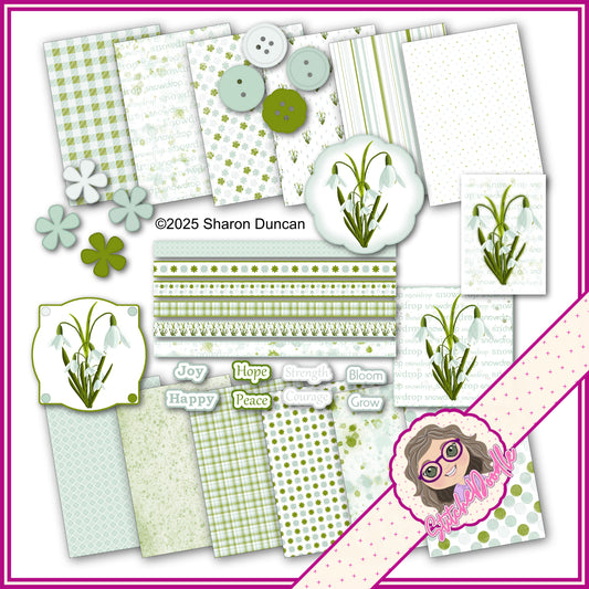 Snowdrop Paper Kit - 60 pieces - Card Making/Junk Journals/Scrapbooking and more