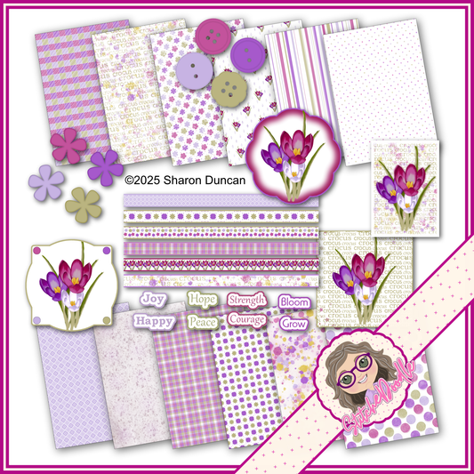 Crocus Paper Kit - 60 pieces - Card Making/Junk Journals/Scrapbooking and more
