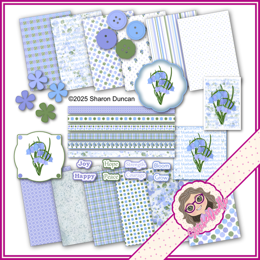 Bluebell Paper Kit - 60 pieces - Card Making/Junk Journals/Scrapbooking and more